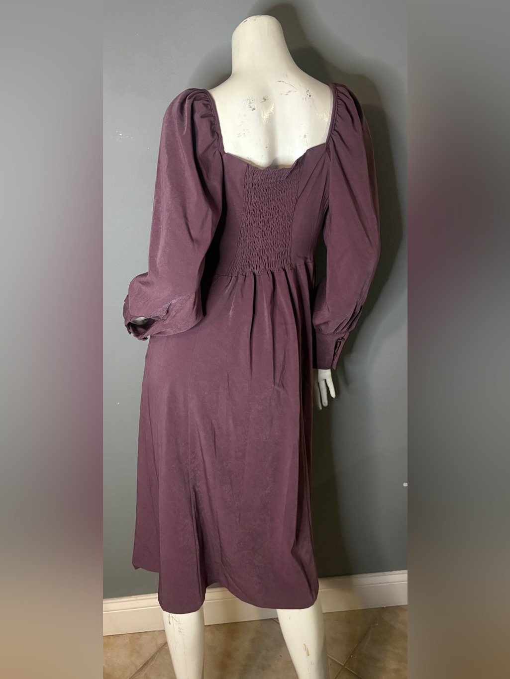 Plum Long-Sleeve Square Neck Midi Dress With High Slit — image 6 of 8